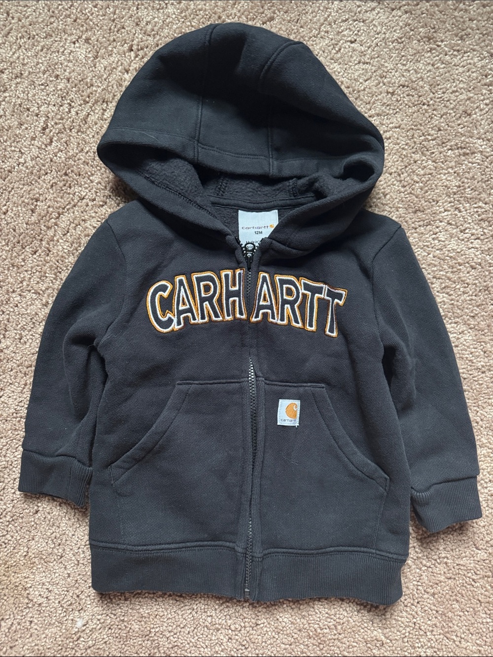 Carhartt Kids Black Hooded Zip-Up Sweatshirt with Gold Logo